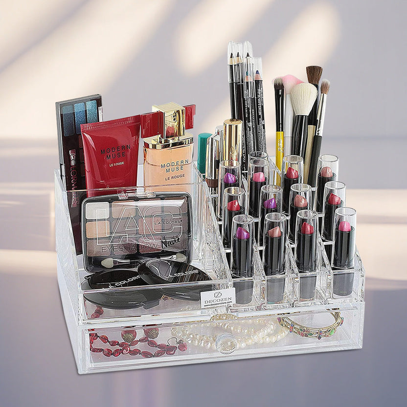 クリアメイクアップオーガナイザー - 19 スロットと 1 つの引き出し